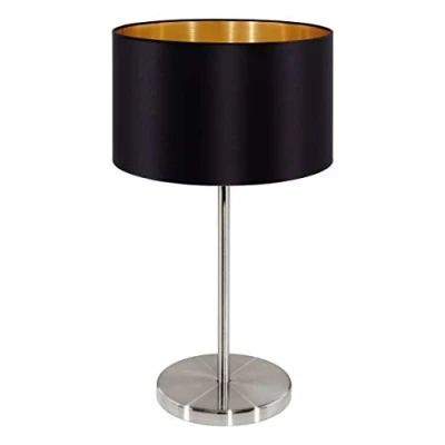 Image de Eglo lampe de table Maserlo, à poser en textile flamme, nuit ovale acier et tissu, couleur : nickel mat, Noir, or, douille E27, interrupteur inclus