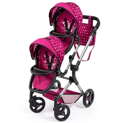 Image de Bayer Design 26267AA Landau Jumeaux pour poupée, Poussette, réglable, Pliable, Panier intégré, Sac, Compatible avec siège Auto EasyGo