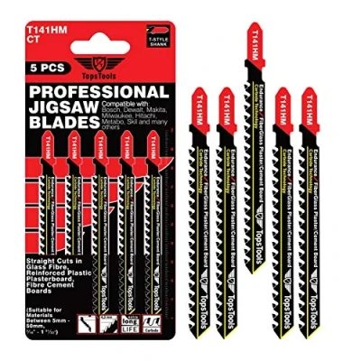 Image de TopsTools JSTT141HM T141HM Lot de 5 lames scie sauteuse en fibre verre 100 mm long Compatible avec Bosch Dewalt Makita Milwaukee et bien plus encore