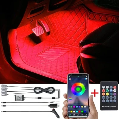 Image de TABEN Kit d&#039;éclairage d&#039;ambiance pour sol de voiture Music Sync Multicolore RVB 16 millions couleurs USB ambiant, télécommande RF sans fil et contrôle d&#039;application Bluetooth DC 12V