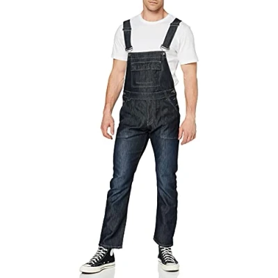 Image de Enzo Men&#039;s EZD390 VEN Denim Dungarees Overalls, Noir, 32