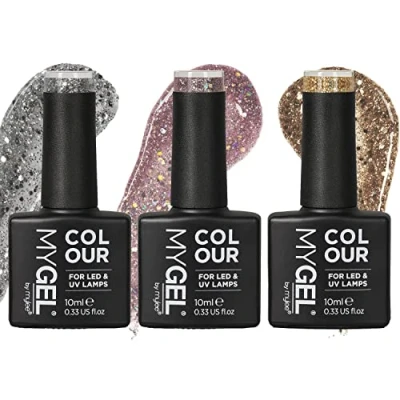 Image de MyGel de MYLEE Vernis à Ongles en Gel The Glitters Trio (3x10ml) UV/LED Nail Art Manucure et Pédicure, Usage Professionnel dans le Salon la Maison Durable Gacile Appliquer