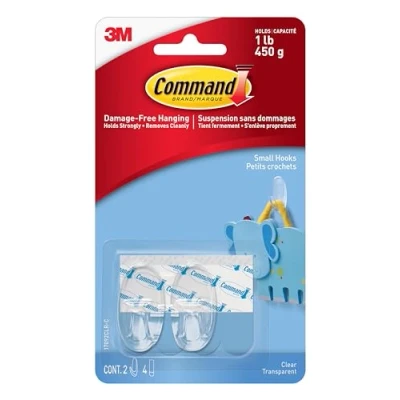Image de Command Crochet Transparent Petit Modèle avec Languettes Transparentes, 2 Crochets + 4 Pour Accrocher et Décorer Sans Abîmer