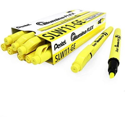 Image de Pentel illumina Flex SLW11 Surligneur bi pointe, Jaune, Lot de 10