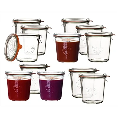 Image de Lot de 4 à 24 Bocaux Weck en verre anti chutes dans différentes tailles et formes au bord arrondi récipients 12 x Sturzglas 500ml &quot;Komplett&quot;