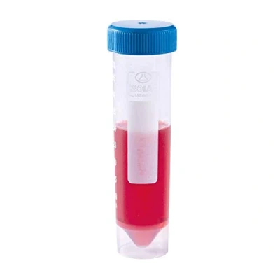 Image de ISOLAB Lot de 50 tubes centrifugeuse en plastique polypropylène à essai gradués avec bouchon vis bleu, autoportant pour stockage froid, fond plat ml