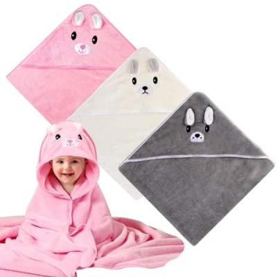 Image de BORDEAG Cape de Bain Bebe 3 Pièces, Sortie Bébé avec Capuche, Serviette Super Absorbante et Douce Motif Adorable, 80 x cm pour 0 à 2 Ans