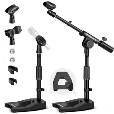 Image de CAHAYA Support de Microphone Bureau Réglable: Micro avec Base en A Stable, hauteur ajustable 31 à 42 cm, capacité charge 2 kg, Compatible Streaming/Enregistrement