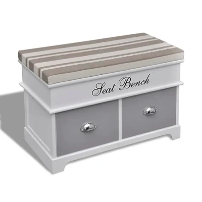 Image de vidaXL Banc d&#039;entrée et de rangement avec coussin gris 2 tiroirs Blanc