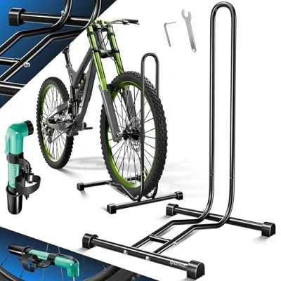 Image de KESSER® Support de vélo pour VTT, électrique, ville, route, VTT sol Largeur pneu jusqu&#039;à 65 mm montage Pompe à air incluse