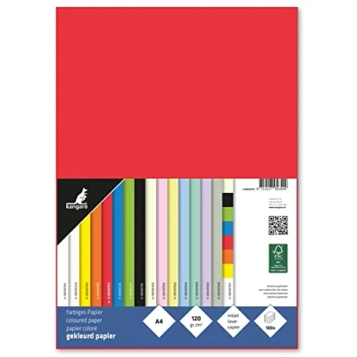 Image de kangaro Lot de 100 feuilles Papier à lettre rouge Format A4 120 g/m² FSC mix bricolage K 0043F075 29,7 x 21 1,5 cm
