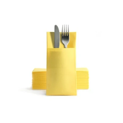 Image de Alvotex Chic Airlaid Lot de 50 Serviettes à Couverts, jetables, Aspect Tissu, 39 x 40 cm, Jaune