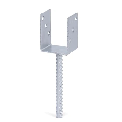 Image de Alberts 214258 Ancre de poteau en U avec ancrage béton acier strié galvanisée à chaud largeur 81 mm longueur l&#039;ancrage 200