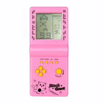 Image de 3,5 Pouces Grand écran Brique Console de Jeu Bloc Construction Course / réservoir intégré 26 Jeux Classiques Puzzle nostalgique (Rose)