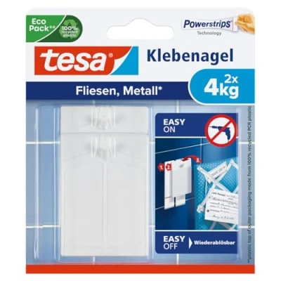 Image de tesa Clou Adhésif pour Carrelage &amp; Métal 4kg Autocollant Surfaces Lisses et Solides dans les Salles de Bains Cuisines une Capacité 4 kg