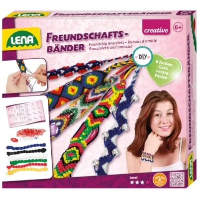 Image de Lena 42686 Kit de Bricolage Bracelets d&#039;amitié avec du Fil en 6 Couleurs et Nombreuses Perles à Enfiler, Ensemble nouage pour Enfants partir Ans, Instructions, 42686, Multicolore, 3