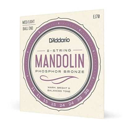Image de D&#039;Addario EJ70 Cordes en bronze phosphoreux pour mandoline Extrémité à boule Moyen/Léger 11 38