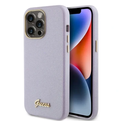 Image de Étui Guess pour iPhone 15 Pro Max 6.7 lilas étui rigide Glitter Glossy Script Neuf