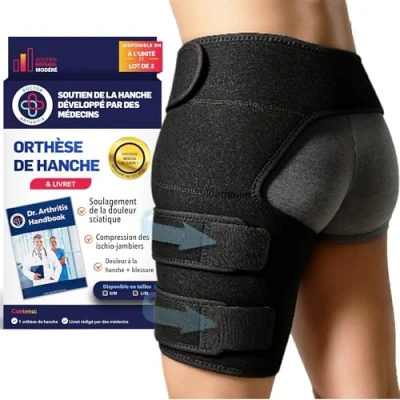 Image de Dr Arthritis Attelle de Hanche Conçue par des Médecins, Soulage Douleurs Syndrome Piriforme et Nerf Sciatique, Manchons Compression Cuisse Ischio Jambiers, Femmes Hommes [S/M, Noir, À L&#039;unité]