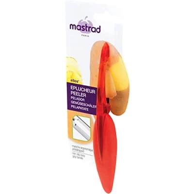 Image de Mastrad F20015 Eplucheurs Fruits et légumes Utilisation Simple Gamme Elios Double Tranchant Lame INOX Ambidextre Compatible Lave Vaisselle Rouge 17 cm