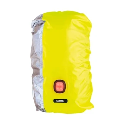 Image de ABUS Protection pluie pour sacs à dos Lumino X Urban Cover avec feu arrière USB intégré Housse de sac étanche &amp; visible Jaune/argent