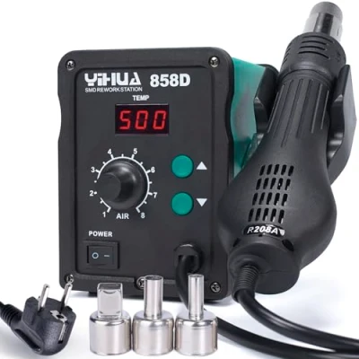 Image de YIHUA 858D station de soudage à air chaud 700W pour soudure et dessoudage SMD avec contrôle température PID, fonction démarrage/arrêt auto, volume d&#039;air réglable（EU plug）