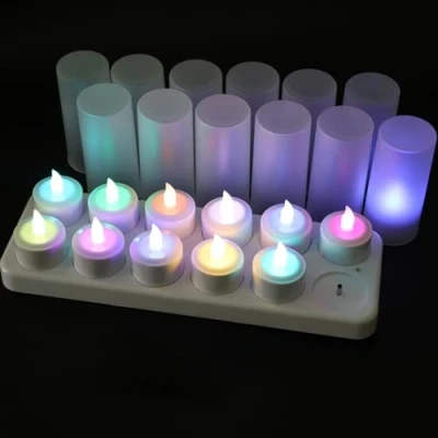 Image de EuroFone Sans flamme Bougie LED Rechargeable Tealight Lampes de thé Avec Support 12pcs/set (Multicolor)