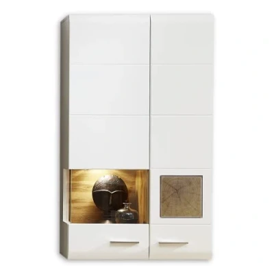 Image de FUN PLUS Vitrine suspendue blanche avec de belles applications en bois cerf verre moderne éclairage LED 80 x 136 37 cm