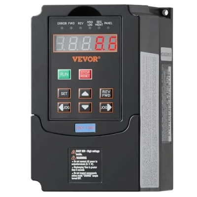 Image de VEVOR Variateur de fréquence, 1,5 kW, entraînement à fréquence variable, 7,5 A, entrée monophasée ou triphasée 40 60 Hz vers sortie 0 400 VFD pour moteur broche CNC contrôle vitesse