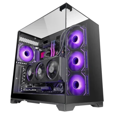 Image de Mars Gaming MC Vision, Boîtier ATX, Triple Verre Trempé Continu sans Cadre, Structure à Double Chambre, Compatible avec Cartes Mères Connecteur Inversé, Support Refroidissement Liquide, Noir