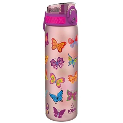 Image de Ion8 Gourde, 500ml, Anti Fuite, Facile à Ouvrir, Verrouillage Sécurisé, Lavable en Lave vaisselle, Sans BPA, Poignée de Transport, S&#039;adapte aux Porte gobelets, Nettoyer, Motif Papillons
