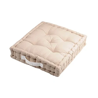 Image de Stof Coussin de Sol Taille 45x45 cm 100% Coton Couleur Lin Modèle Duo Épaisseur Idéale Confortable et Élégant Agréable au Toucher