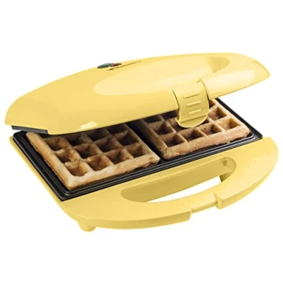 Image de Bestron Gaufrier pour gaufres de Bruxelles, avec revêtement anti adhésif, Design rétro, 700 Watts, Couleur: Jaune