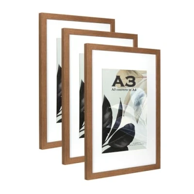 Image de Scholar Tree Lot de 3 cadres photo A3 en bois marron avec passe partout pour ou certificat A4 à fixer au mur