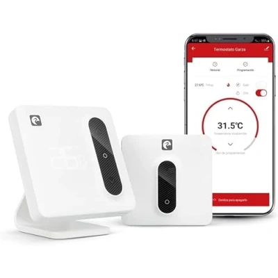 Image de Garza Thermostat WiFi Intelligent pour Chauffage et Chaudière, avec Adaptateur, Mesure de Consommation, Contrôle Tactile, Détection Fenêtres Ouvertes, Commande Vocale (Alexa/Google)