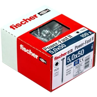Image de fischer Vis à bois PowerFast II 5,0x50 Tête cylindrique bombée, empreinte TX, zingué blanc, filetage total/Boite de 100