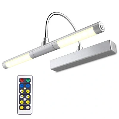 Image de HONWELL lampe Murale à Télécommande, tête d’éclairage rotative de 13 pouces avec 3 modes d’éclairage, d’affichage gradation minuterie pour le cadre peinture, Argent