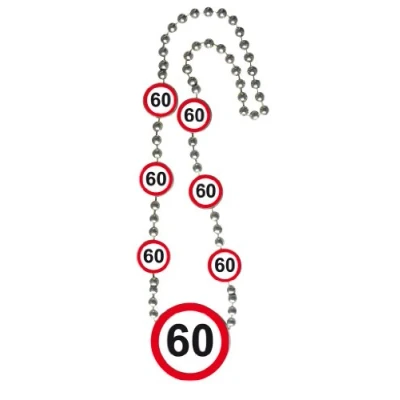 Image de Collier Médaillon 70cm Panneau De Signalisation Nombre 60 Anniversaire Chaîne Party