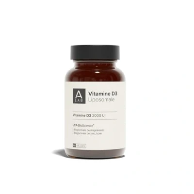 Image de A LAB Vitamine D3 Liposomale 2000 UI Assimilation Renforcée Complément Alimentaire Défenses Naturelles, Immunité, Musculaire 60 gélules, jours de prise Fabriqué en France