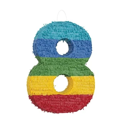 Image de Piñata en forme de chiffre 8 (37 cm x 53 cm) Multicolore vif Indispensable pour les fêtes d&#039;anniversaire d&#039;enfants 1 pièce