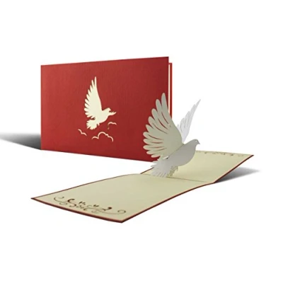 Image de Carte baptême avec motif colombe. Idéal pour adresser des félicitations de ou communion, fille garçon. Parfait comme d&#039;invitation faire part. pop up 3D founie enveloppe