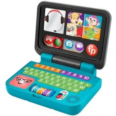 Image de Fisher Price Mon Premier Ordinateur Portable Rires &amp; Éveil, Jouet électronique, Contenu éducatif Éveil Progressif, pour bébé dès 6 Mois, Version: Allemande, HGX00