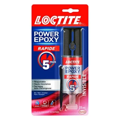 Image de Loctite colle Power epoxy Rapide 5 Minutes 25 ml, réajustable, forte résistante avec seringue auto mélangeuse, résine transparente