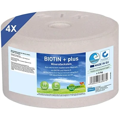 Image de imima Pierre à Lécher Minérale Cheval BIOTIN + Plus Set de Pierres Salines 4 x 3kg pour Chevaux Moutons chèvres et gibier Saline