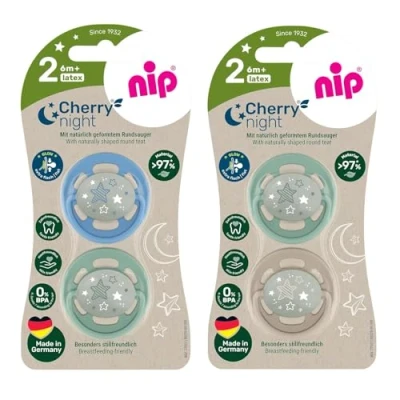 Image de NIP Cherry Tétine ronde night Taille 2, à partir de 6 mois, Black &amp; Milky White, brille dans le noir