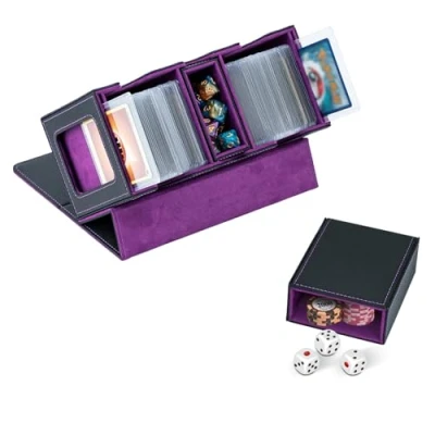 Image de Tolesum MTG Deck Box avec Compartiment dé, 2 Fenêtres D&#039;affichage Latérale, 3 en 1 Magnetic Boîte à Cartes Contenir 200+ pour Commander TCG Collectionner Noir Violet
