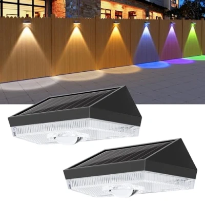 Image de ELLASAY Lampe Solaire Exterieur Applique: Lot De 2 LED lumiere Murale Jardin IP65 Étanche avec 10 luminaire Modes Éclairage coloré Puissant Pour Clôture Patio Terrasse Cour