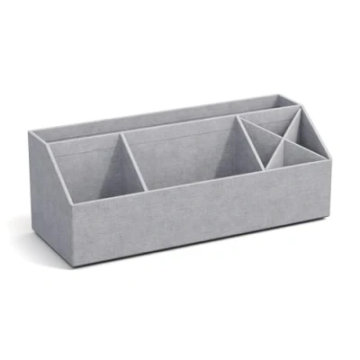 Image de Bigso Box of Sweden ELISA Organiseur de bureau avec 4 compartiments, système rangement pour notes, trombones, stylos, etc. Boîte en panneau fibres et papier, aspect lin, gris clair
