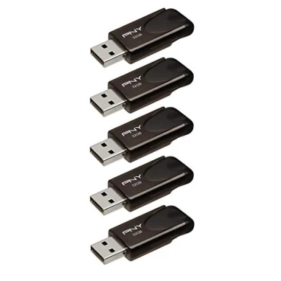 Image de PNY Pack de 5 Clés USB 2.0 Attaché 4 avec Capuchon Coulissant, Noir, 5x32GB