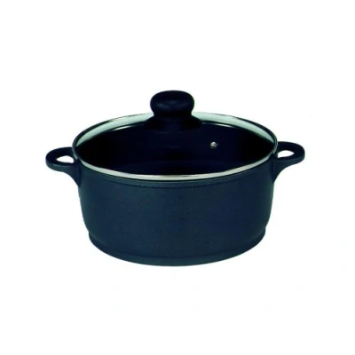 Image de Krüger 22016TH Leipzig Faitout avec Couvercle Verre/Fonte d&#039;Aluminium Noir 16 cm